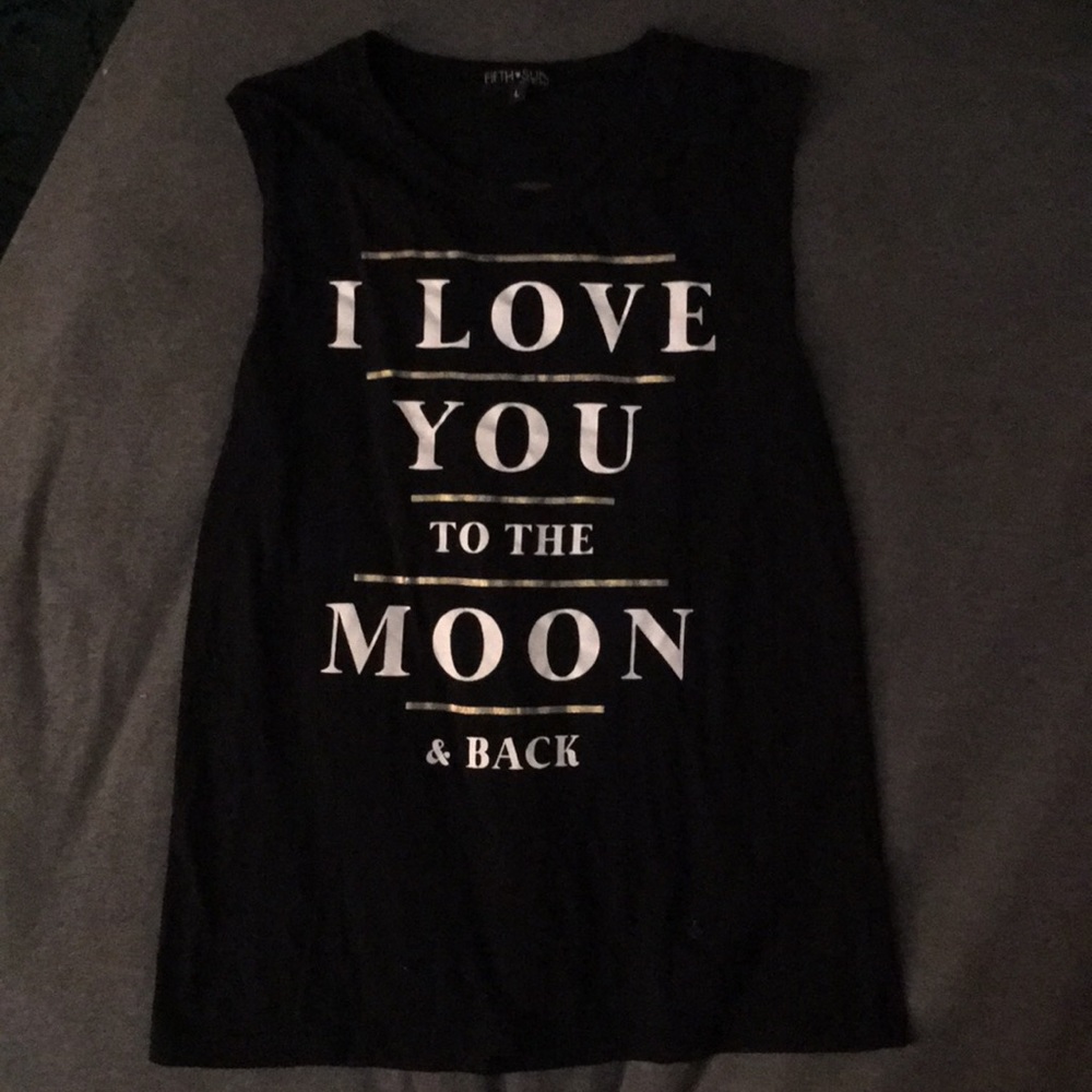 Black graphic tank with roped back size: L
